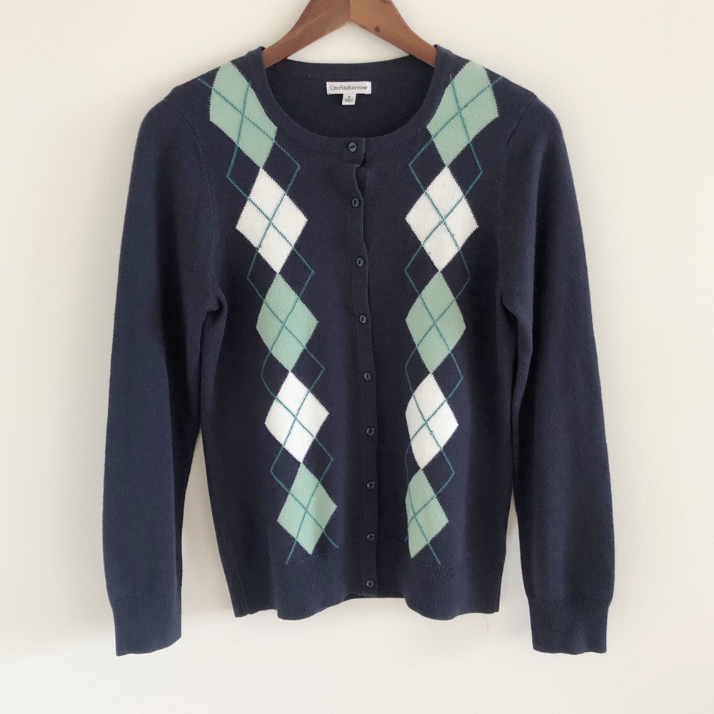 Croft & Barrow Blue Argyle Buttoned Cardigan Small